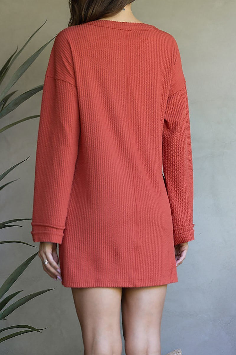 Ribbed knit long sleeves mini dress (EDSW3666)