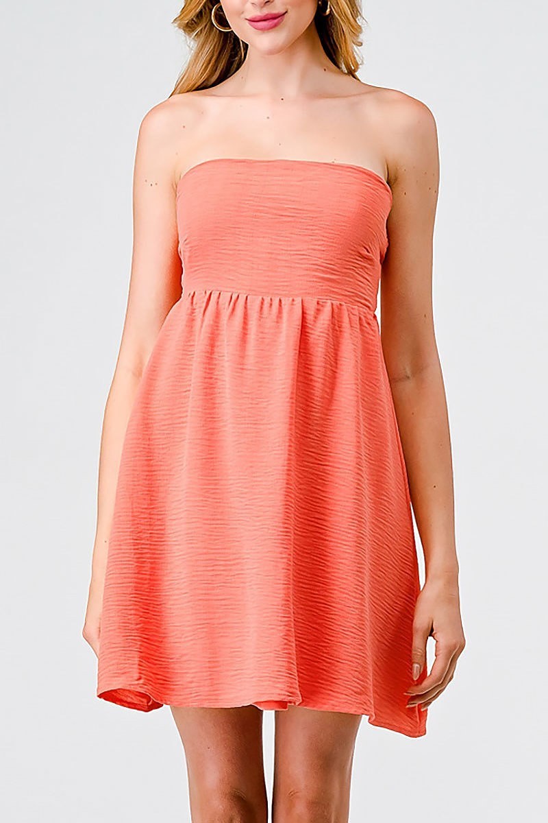 Textured strapless tie back mini dress (TED1806)