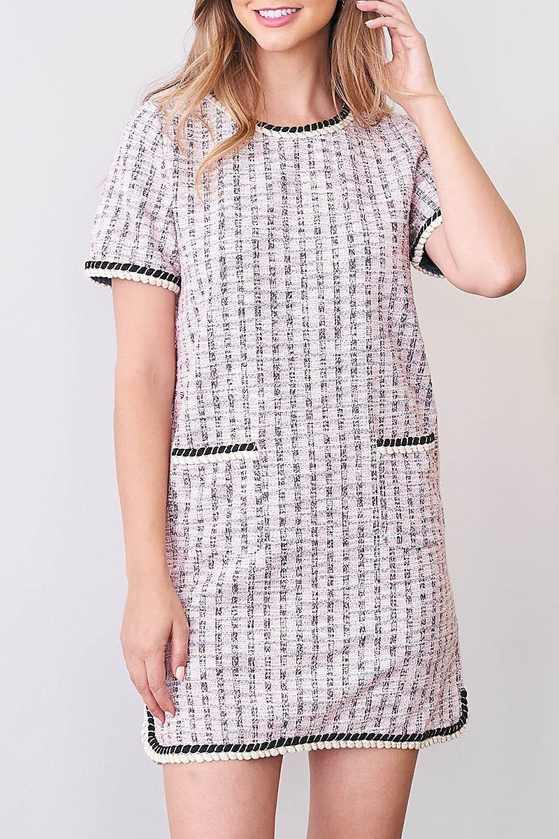 Contrast trim detail textured stripe dress (DED7006)