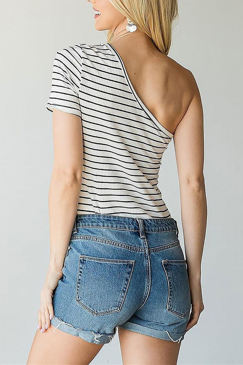 Striped one shoulder bodysuit (EF6114)