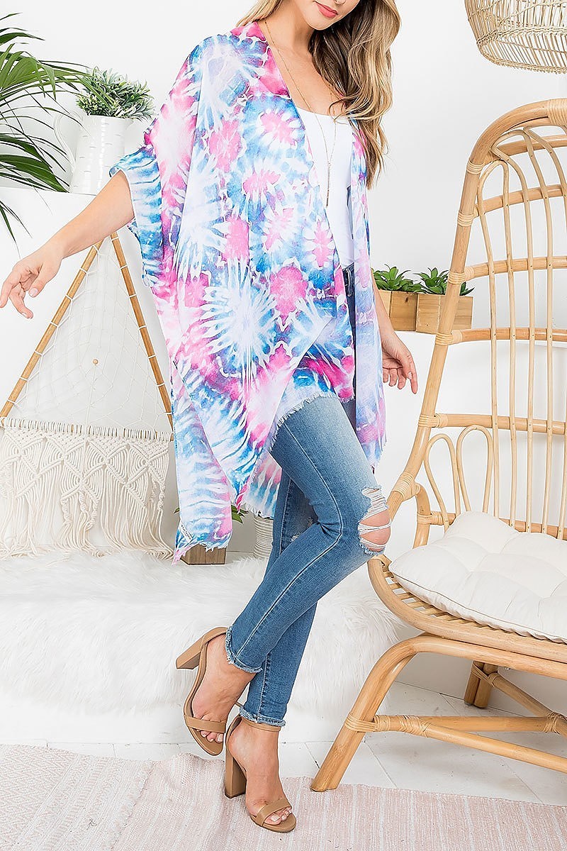 Tie dye pastel bohemiian open front kimono (EF3252)