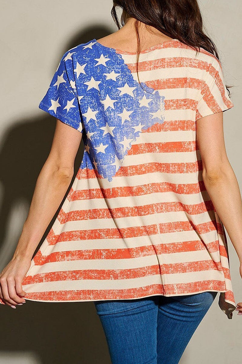 Short sleeve tunic american flag print top (EFWT9752)