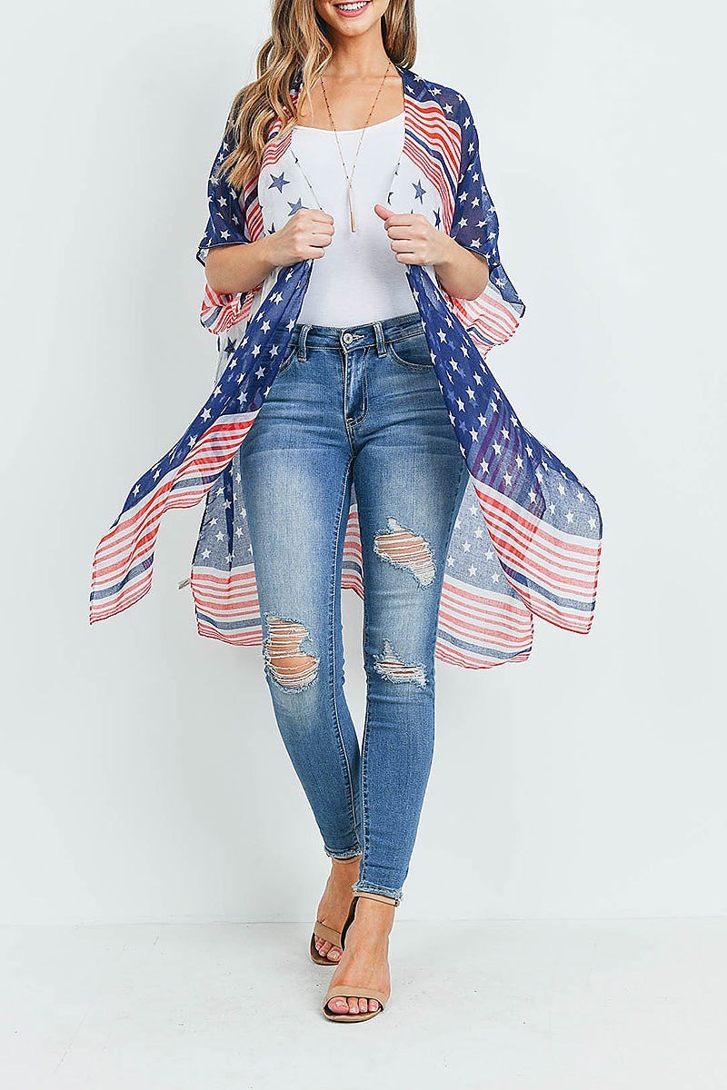 Multi striped american flag kimono (ED9322)