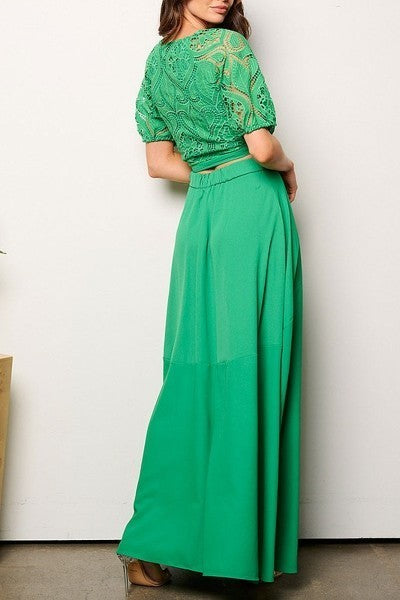 Short sleeve eyelet crop top & maxi skirt 2pc. set (EFWT9233)