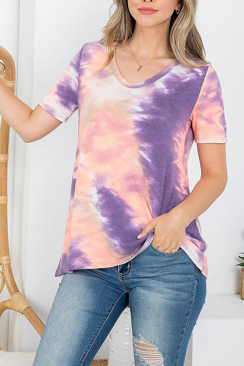 Tie dye v neck blouse top (EF4095)