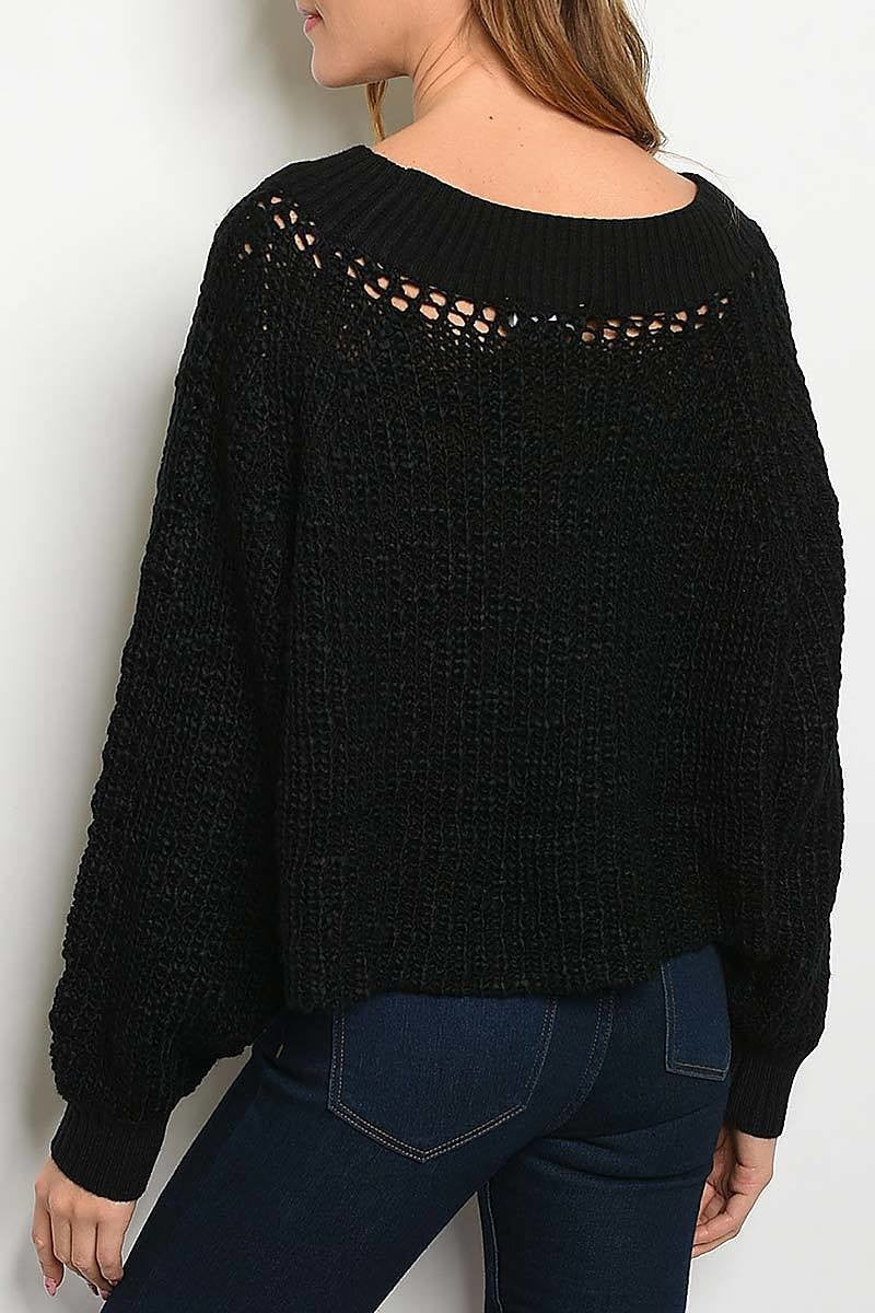 Ribbed band detail round neck puff sleeve sweater (DGS3911)