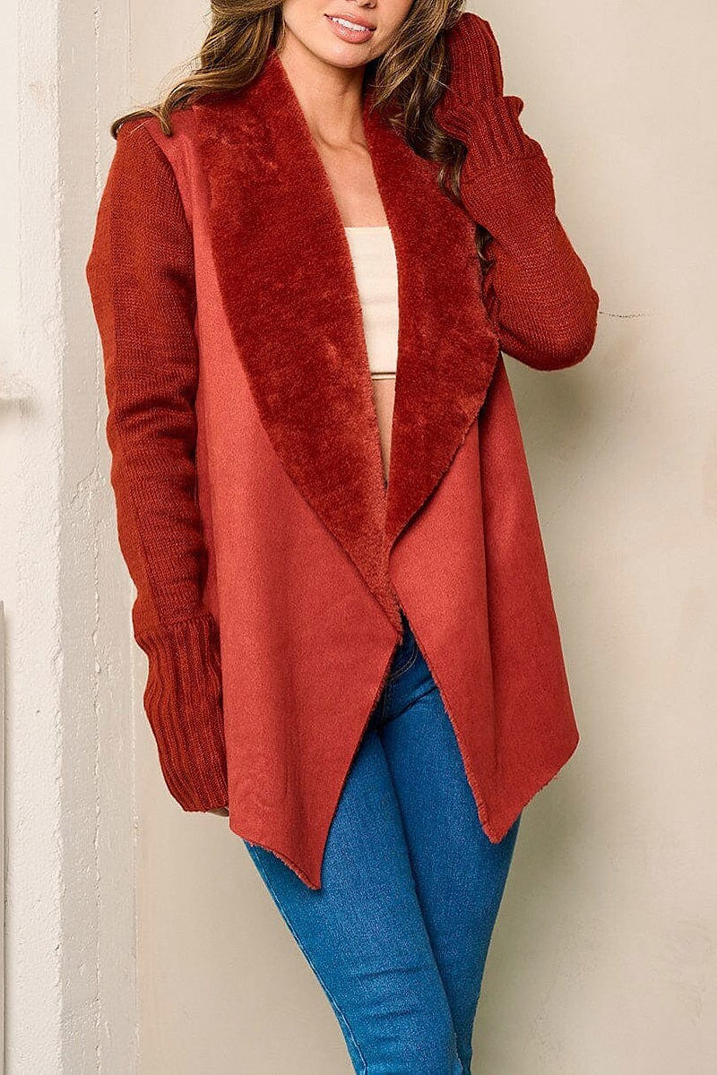 Long sleeve sherpa open front cardigan (EFWT4216)