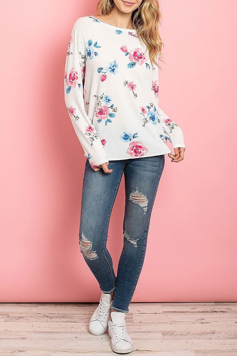 Floral long sleeved round neck top (ED8325)