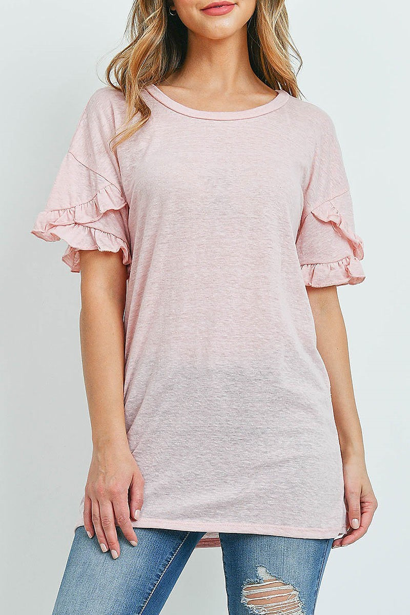 Ruffle detail round neck top (ED9338)