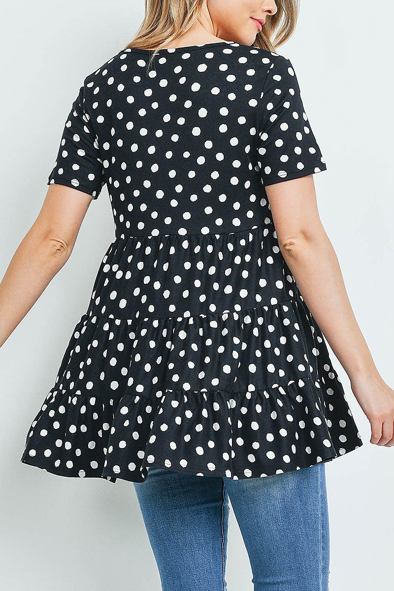 Short sleeves polka dot peplum top (ED9372-1)