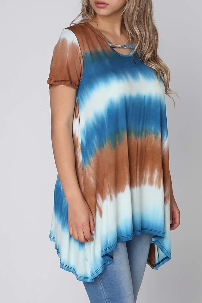 Tie dye short sleeve cut out round neckline (DGC8858-LAST)