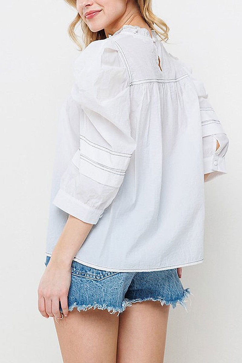 3/4 puff sleeve tunic blouse top (EFWT7726)