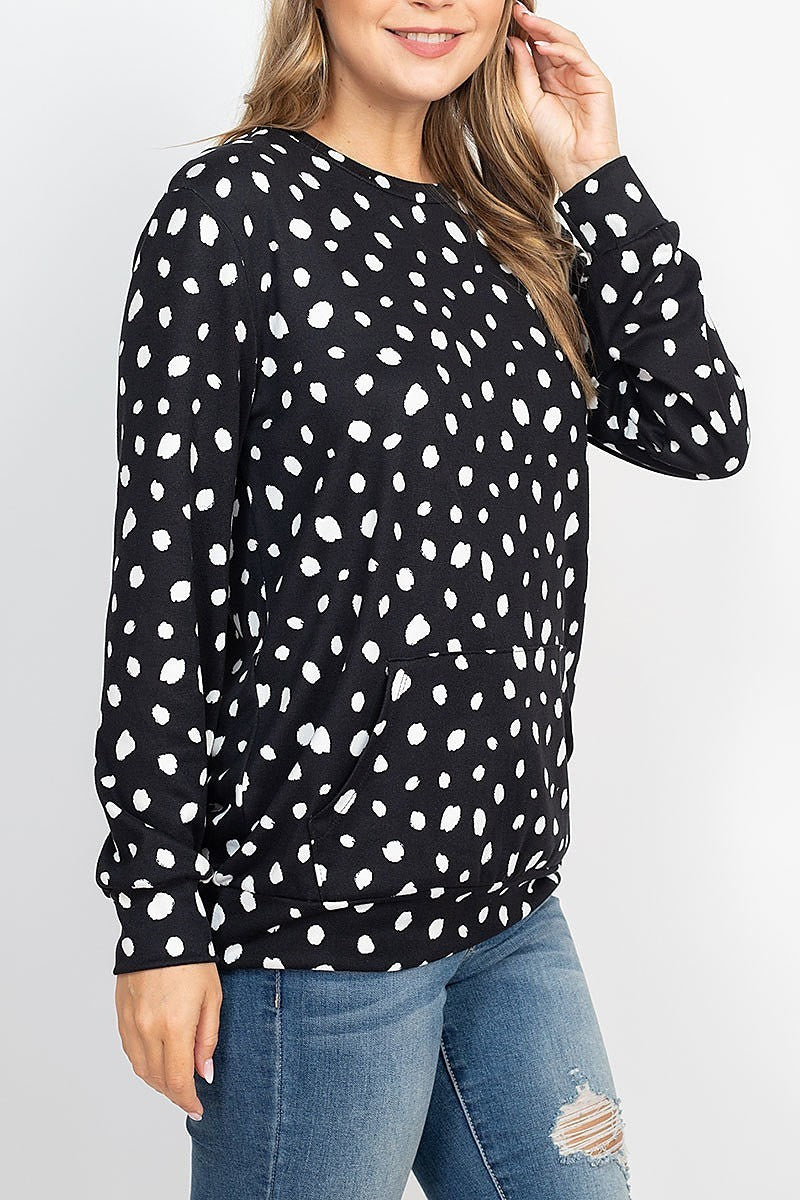 Long sleeve animal print top with kangaroo pocket (EF2224)