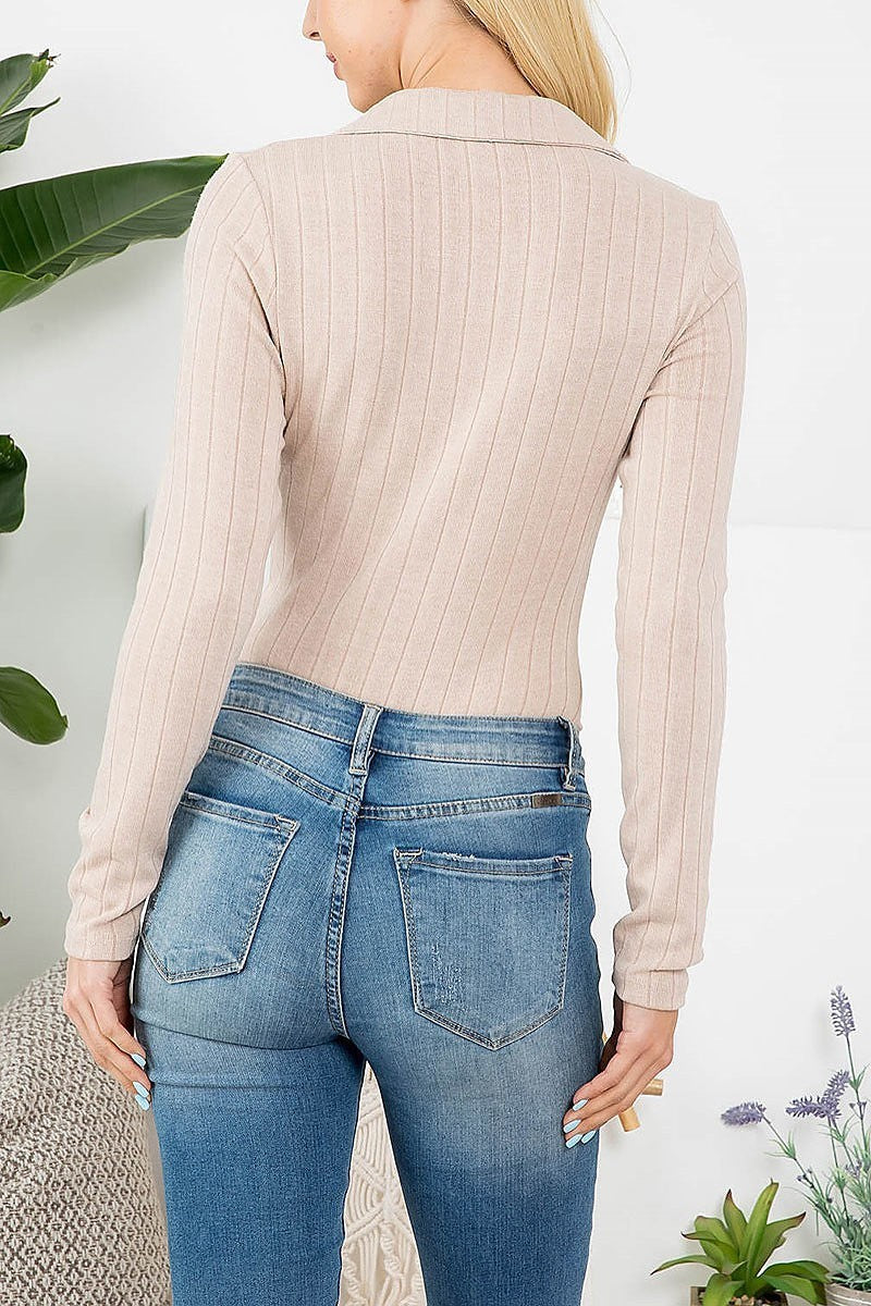 Collared ribbed knit body suit (DGR4972)