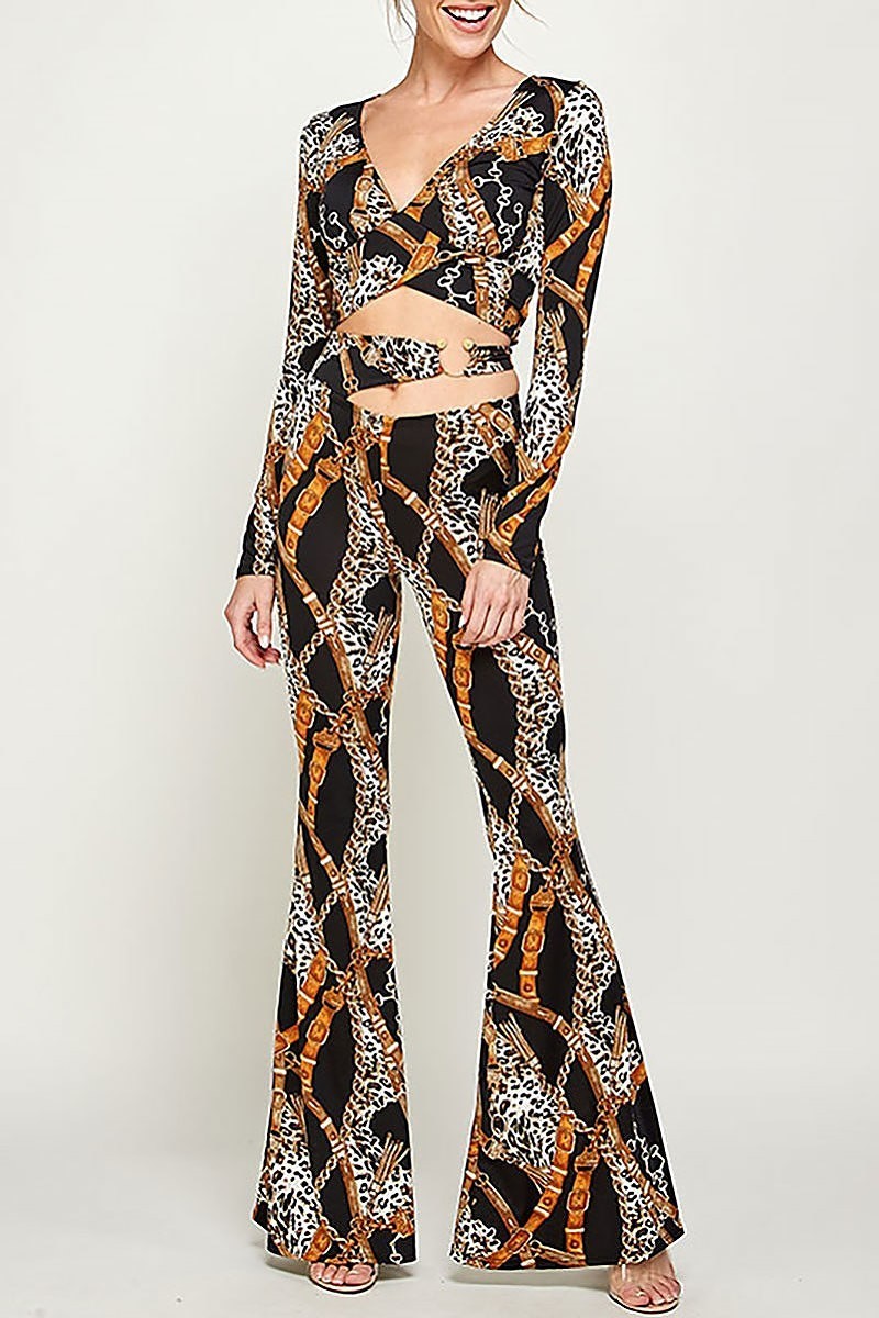 Chain animal print top and pants set (EF2903)