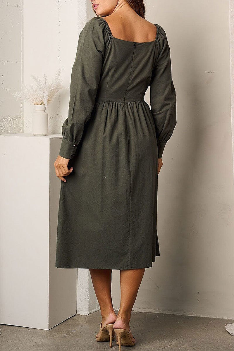 Long sleeve buttons detailed midi dress (EFWT3400)