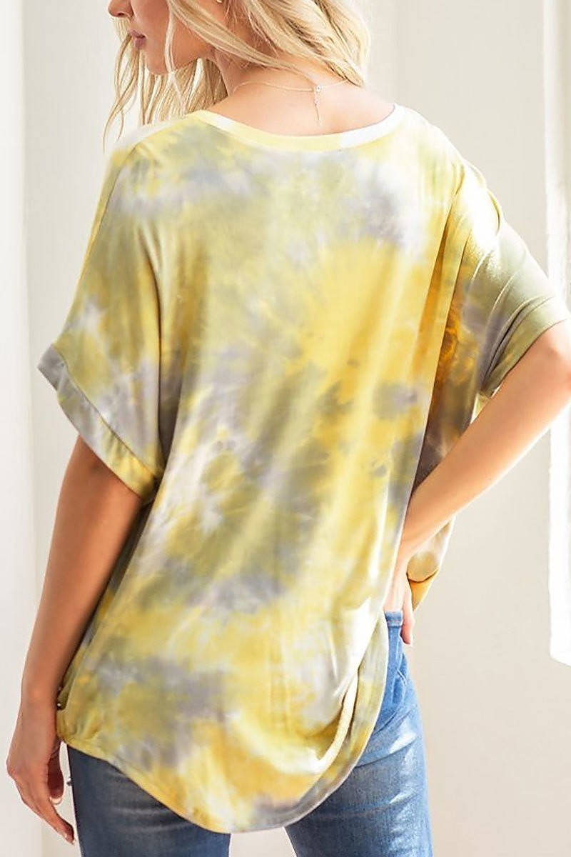 V neck loose fit tie dye twist top (ET5439)