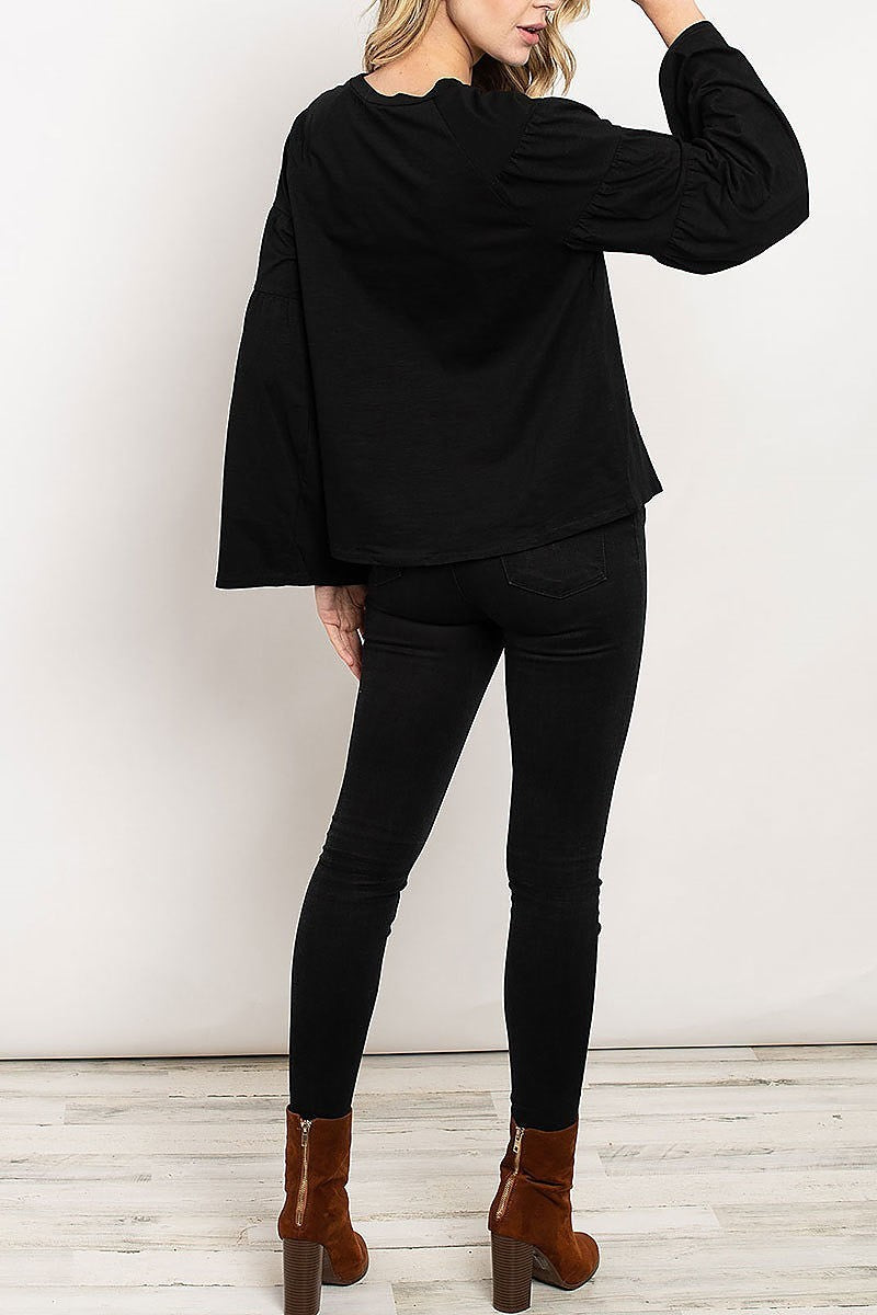 Tiered bell sleeve round neck top (ED7961)