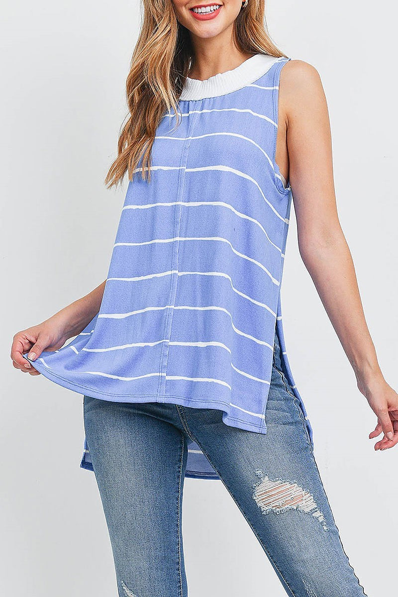 Crew neck stripe hi lo top (EF1239)