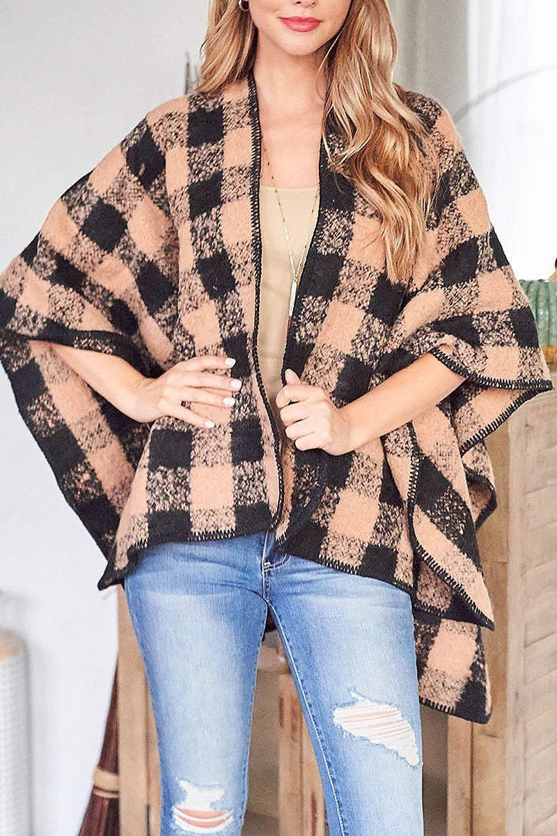 Plaid kimono poncho (DGS5597)