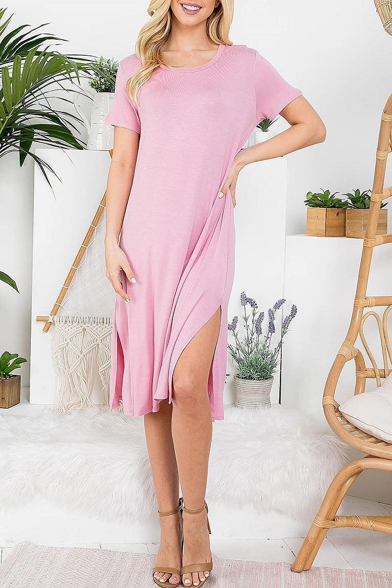 Round neck side slit midi dress (DED7208)