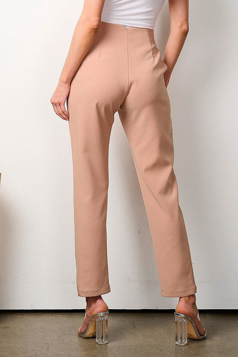 Button closure pockets wide leg pants (EFWT7993)