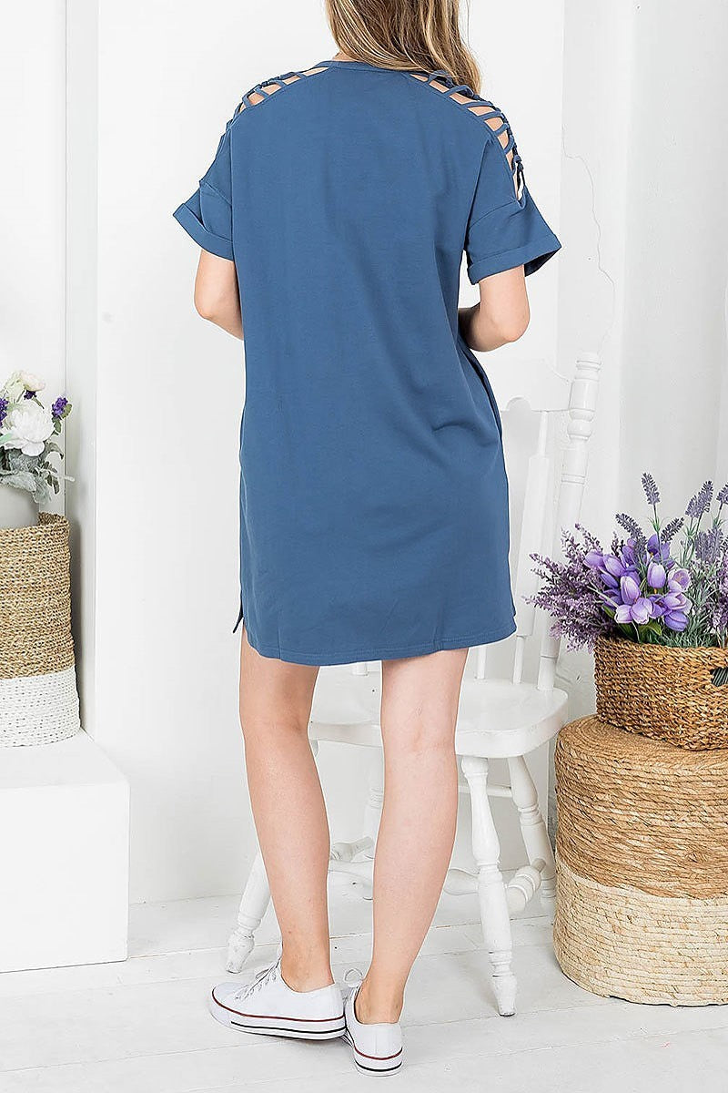 Terry cutout shoulder pocket dress (DED7513)