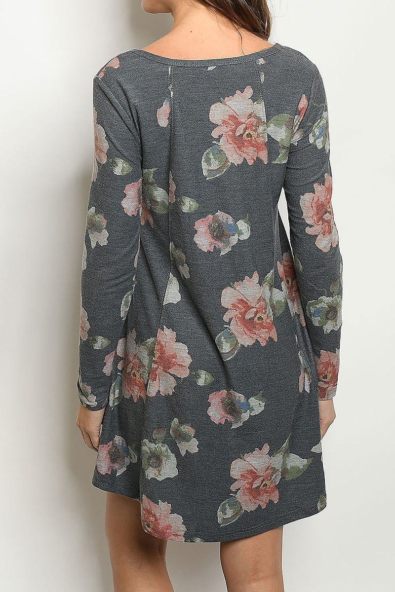 ROUND NECK FLORAL PRINT LOOSE FIT DRESS (DED5495-1)