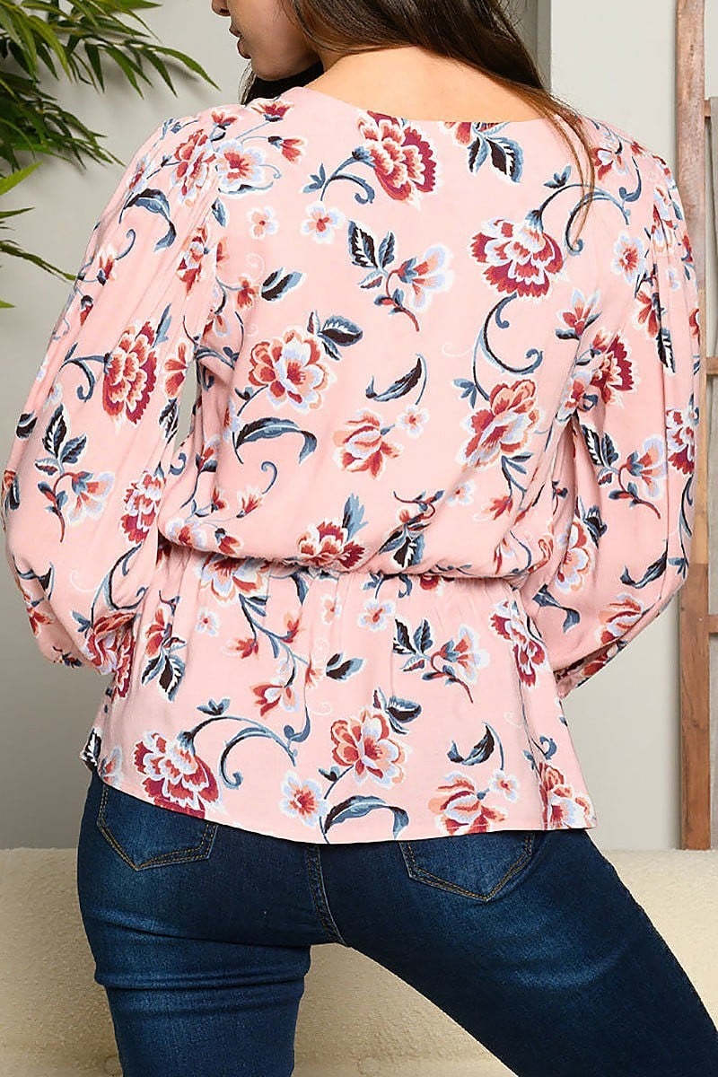 Quarter sleeve floral wrap top (EDWT4950)