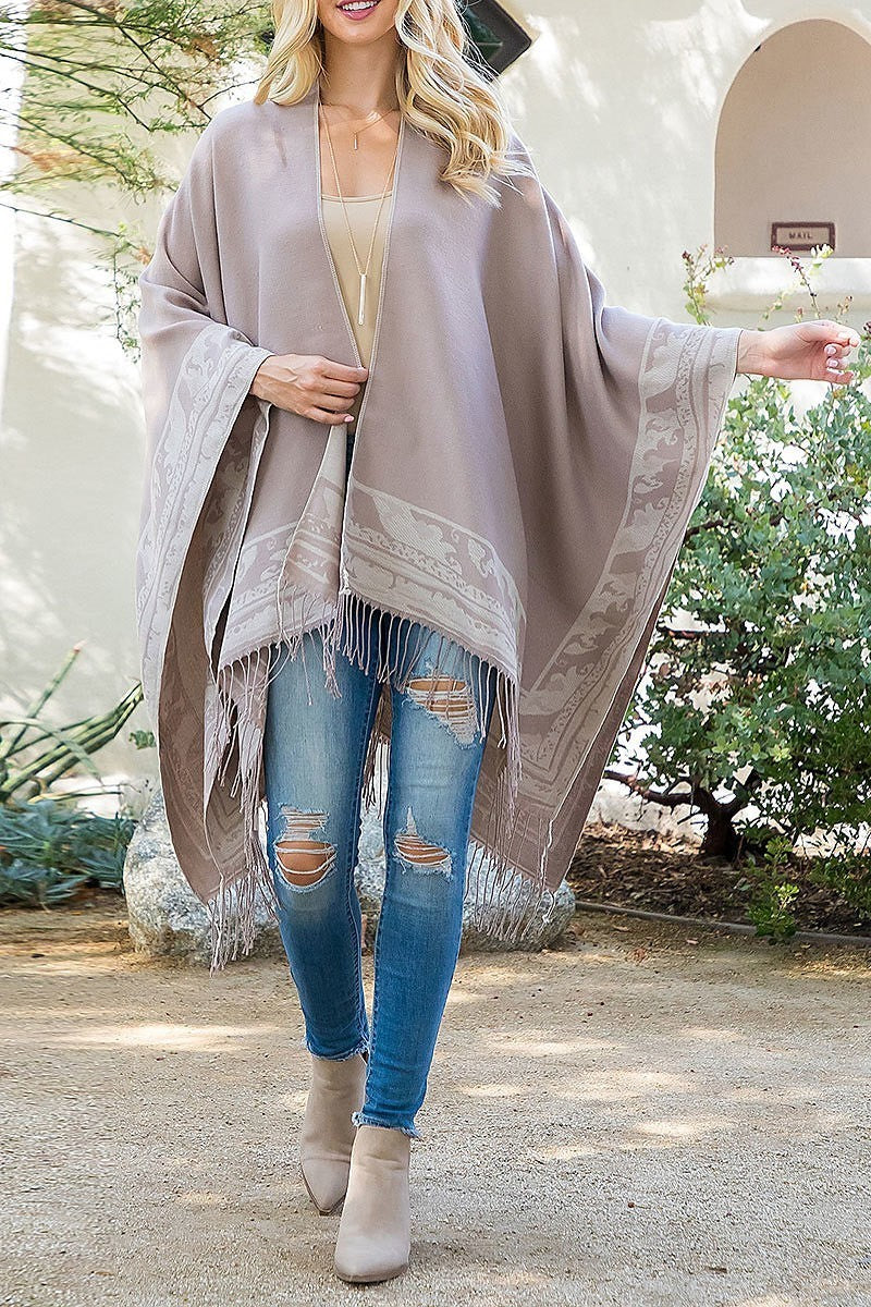 Border line warmer kimono wrap (DGS5845)