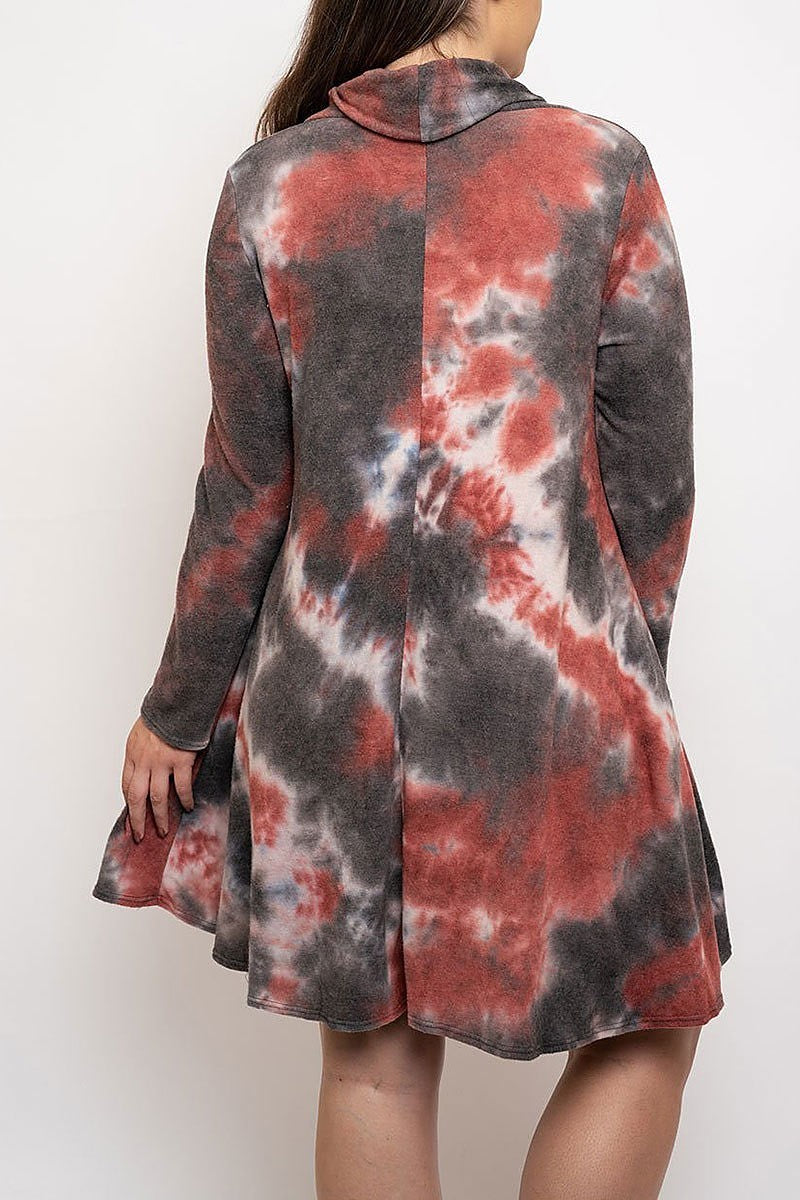 Cowl neck tie dye pocket dress (EDWT2891)