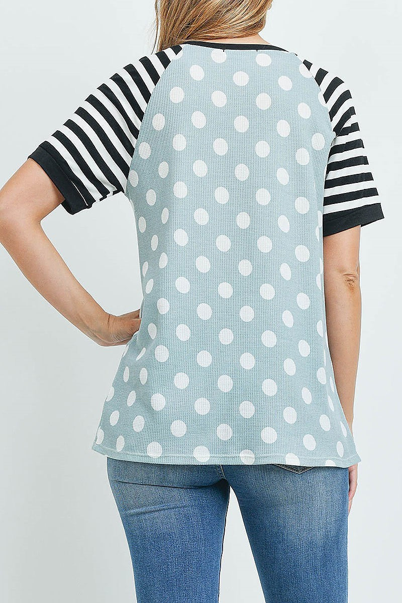 Thermal polka dot stripes neck and sleeve top (EF1965)