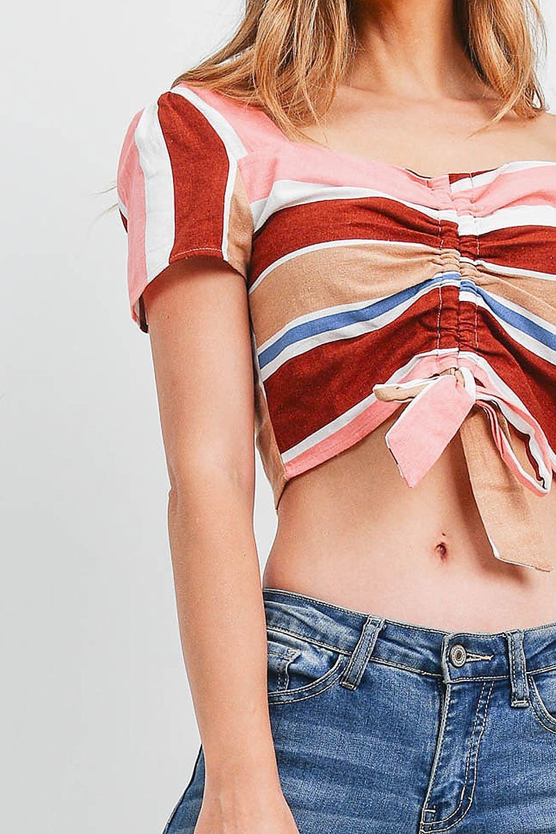 Ruched detail stripe crop top (EF1576)