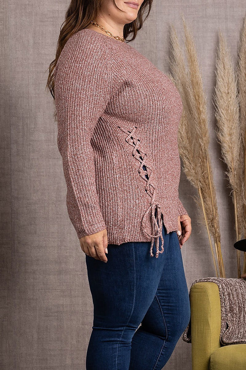 Soft knit crisscross plus size sweater (EDSW3671)