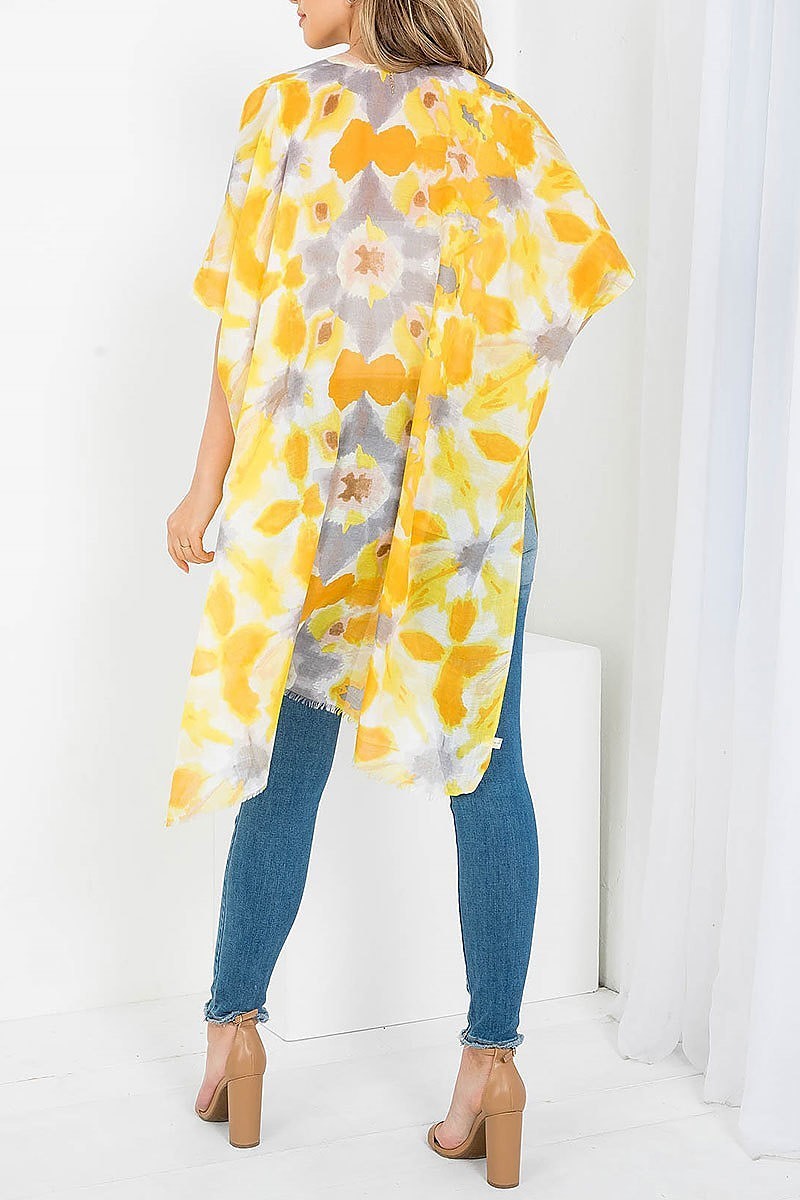 Paint spaltter floral print knee length kimono (EF3616)