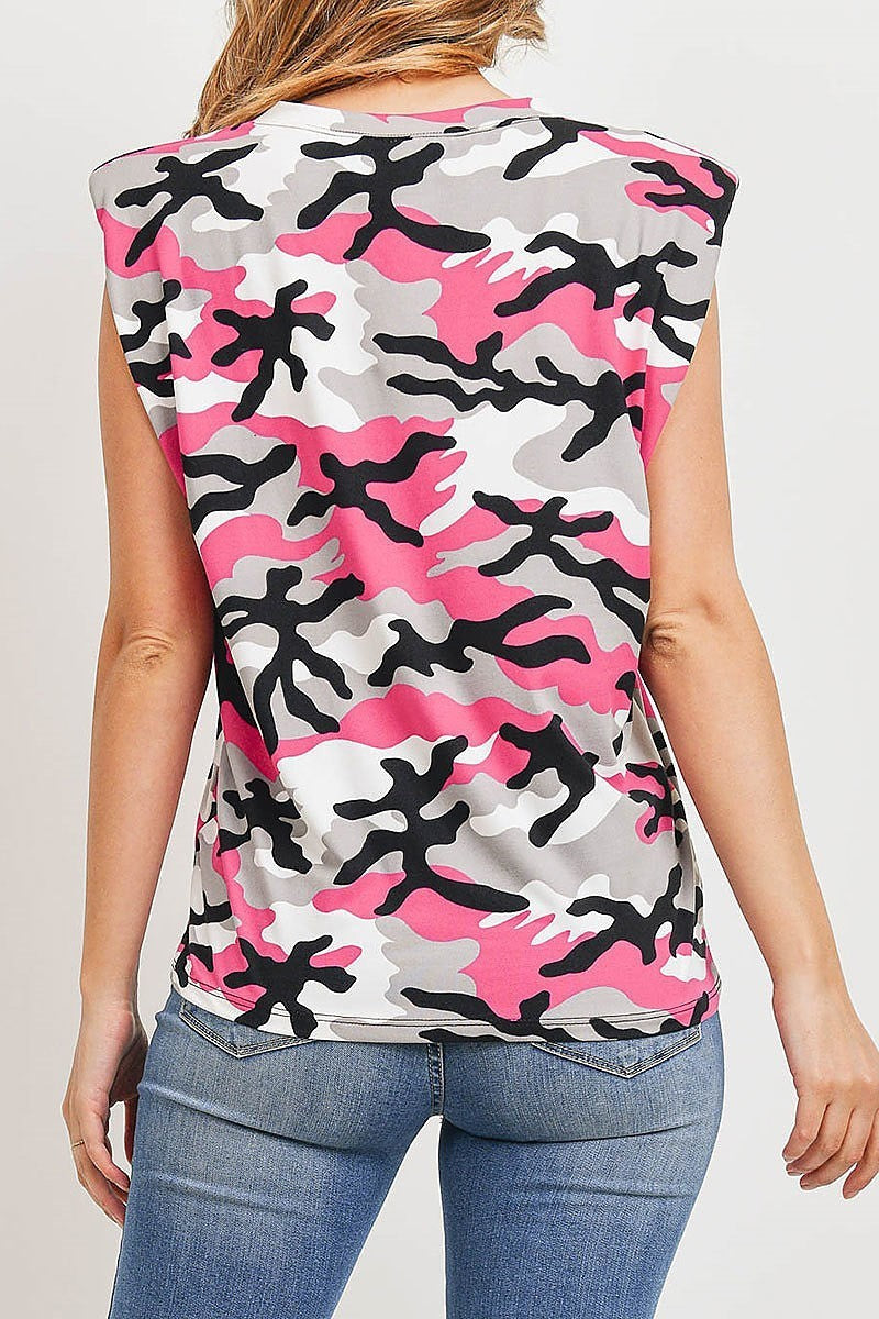 Power shoulder camo print top (ED9103)