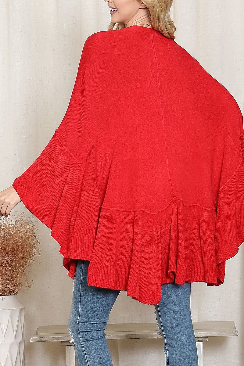 Knit ruffled solid color kimono (DGS6314)