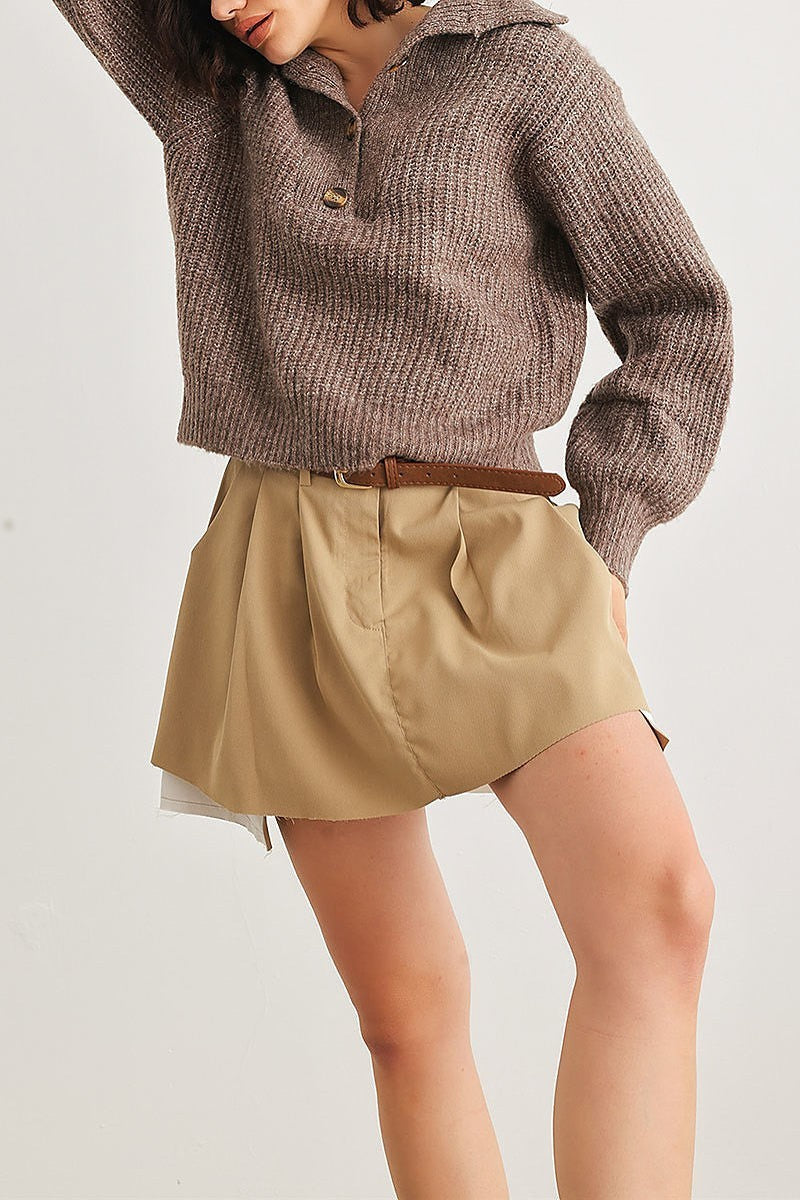 Wool knit button up neck crop sweater (TED2026)