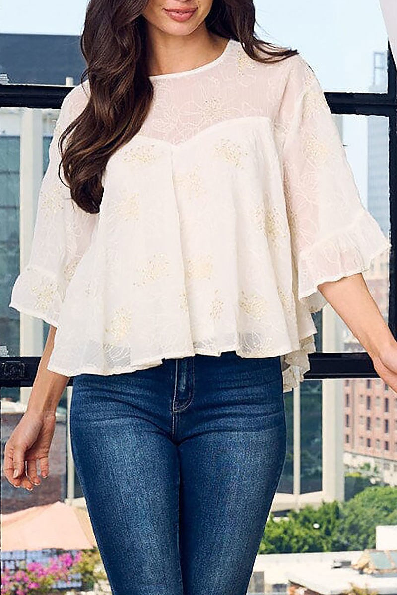 Quarter sleeve floral tunic top (EFWT1590)