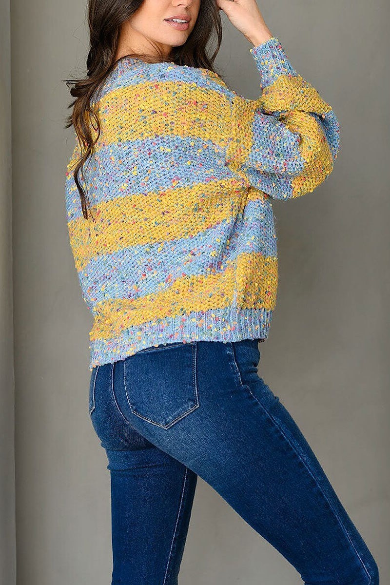 Long sleeve colorblock pullover sweater (EDWT9453)