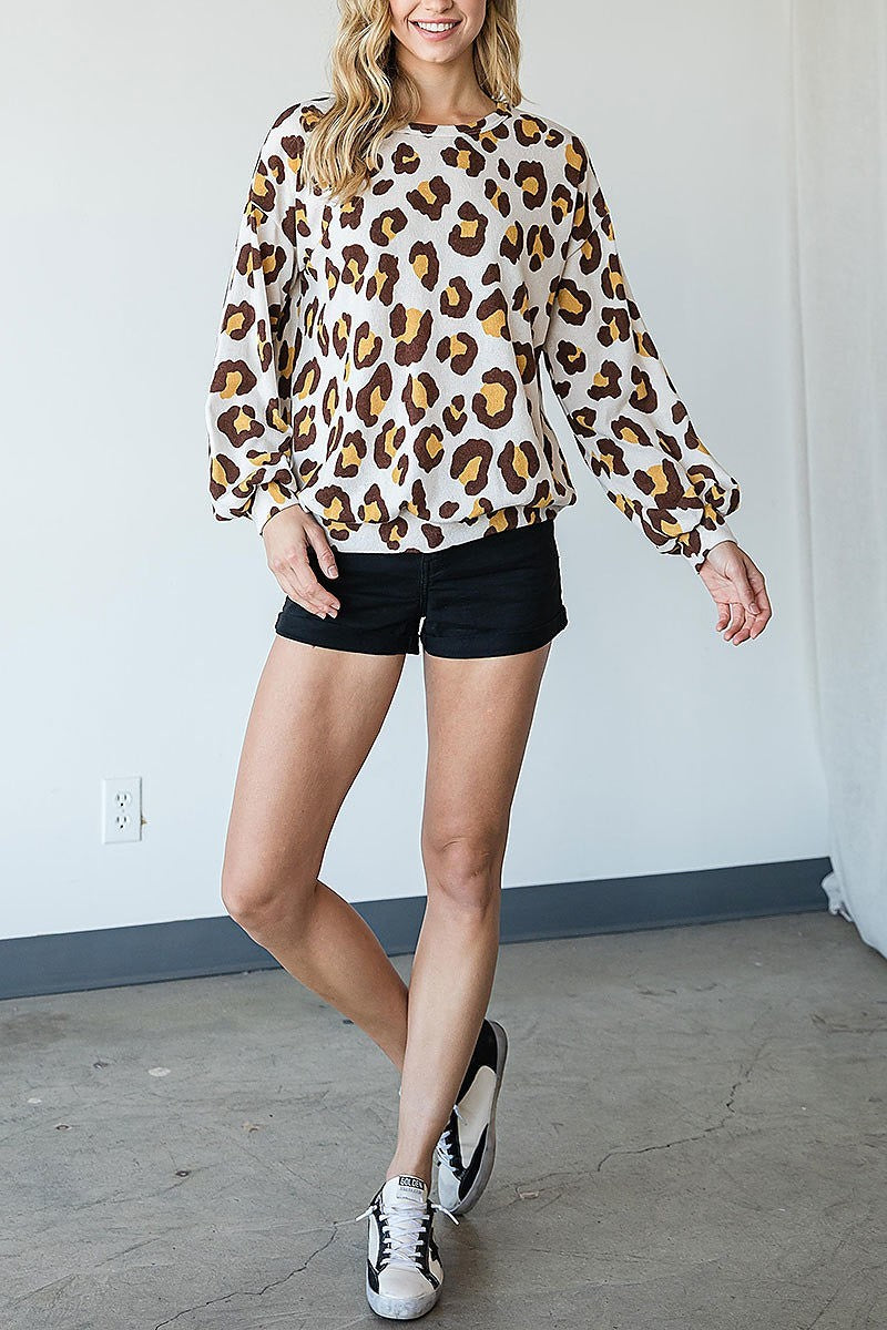 Leopard puff sleeve top (EF4962)