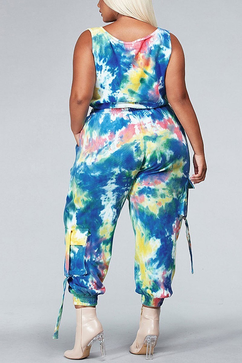 Sleeveless top and pants tie dye set (EDWT8970)