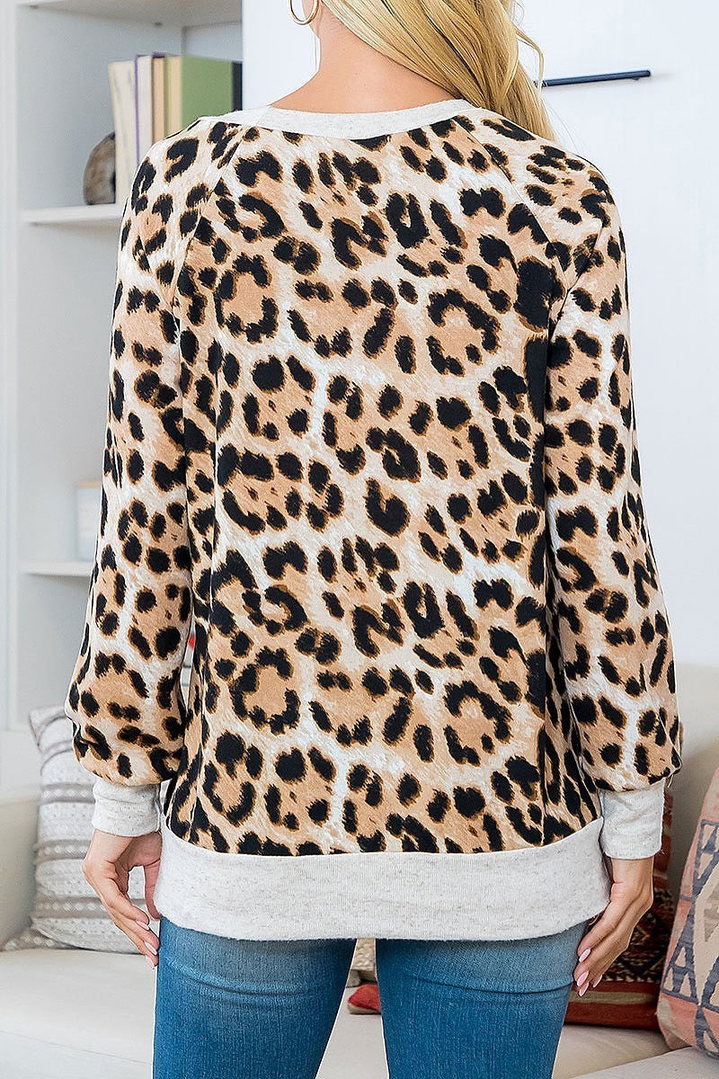 Round neck long sleeve leopard top (EF4713)