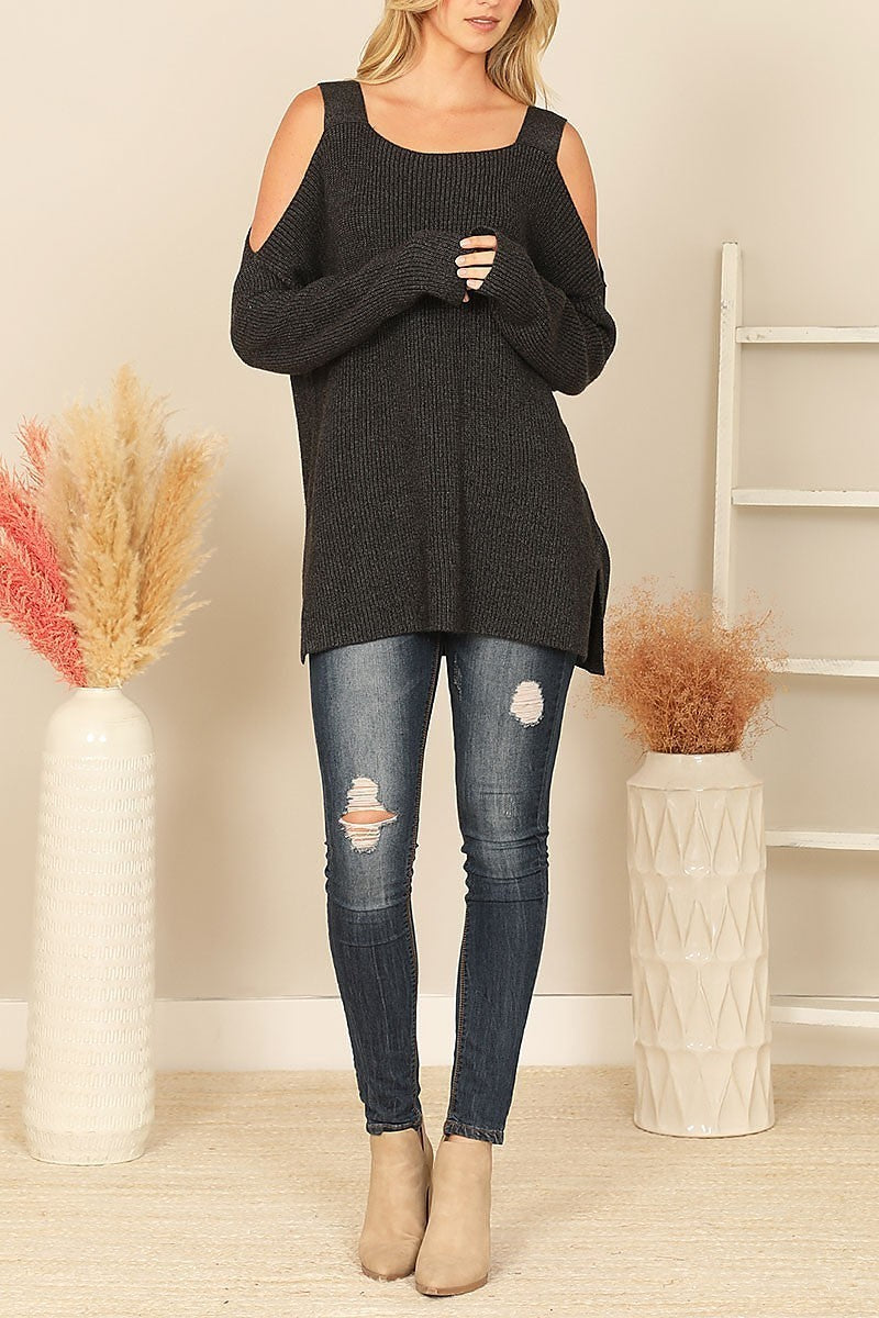 Cold shoulder knitted sweater (DGS6655-1)