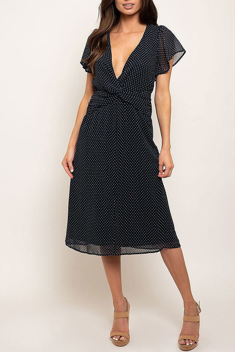 Polka dots v neck midi dress (EDWT2575)