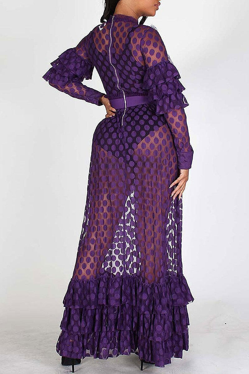 Long sleeves all over lace ruffle maxi dress (EFWT4323)