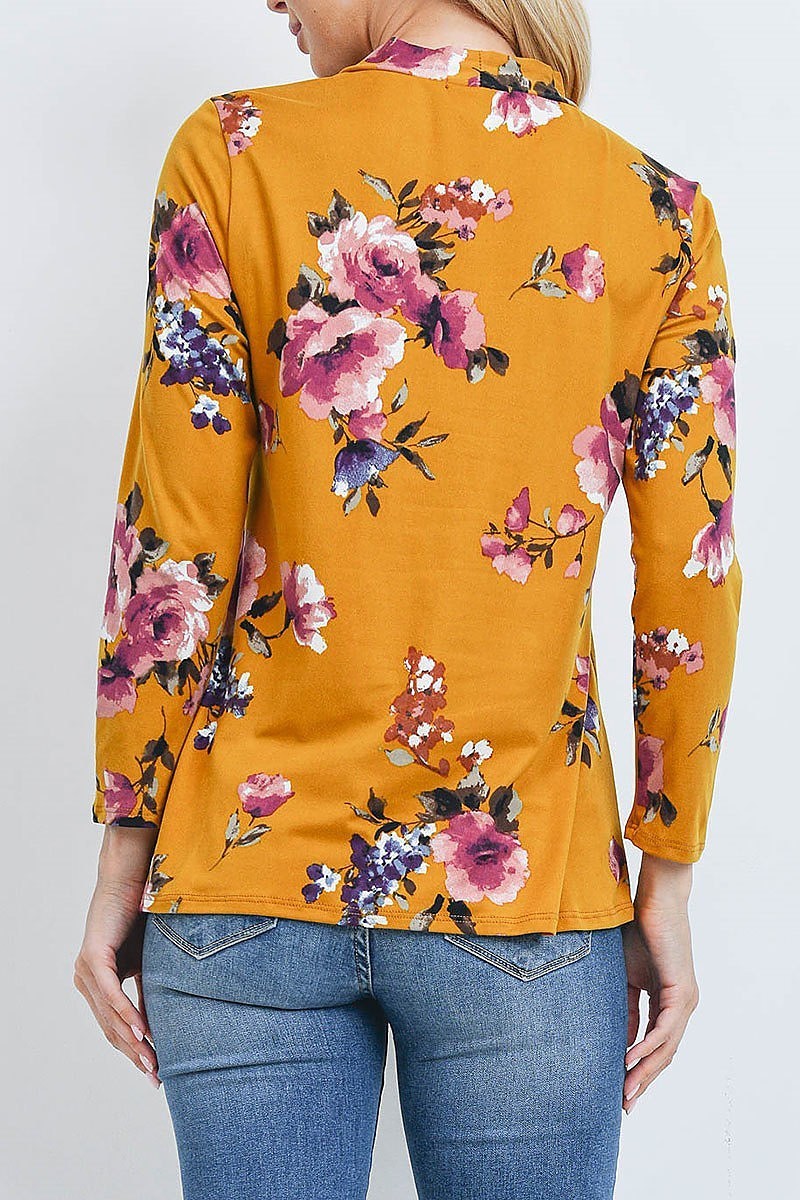 Tie neck detail floral print long sleeve top (EF2105)