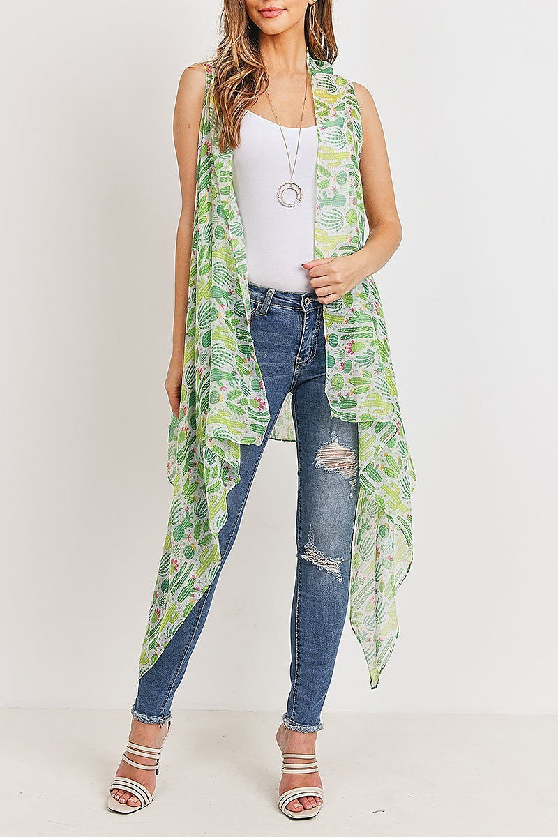 Cactus long open front kimono vest (DGS5172)