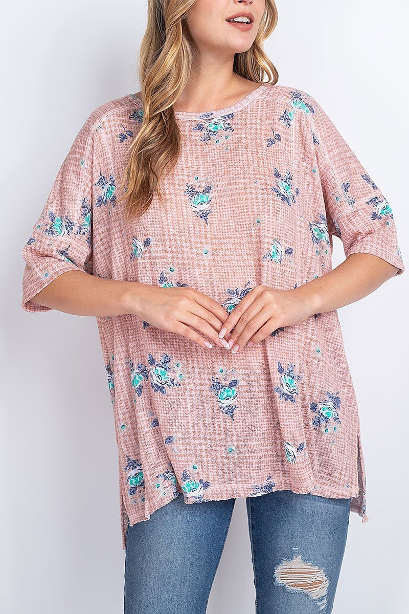 Floral and plaid loose fit top (EF1908)