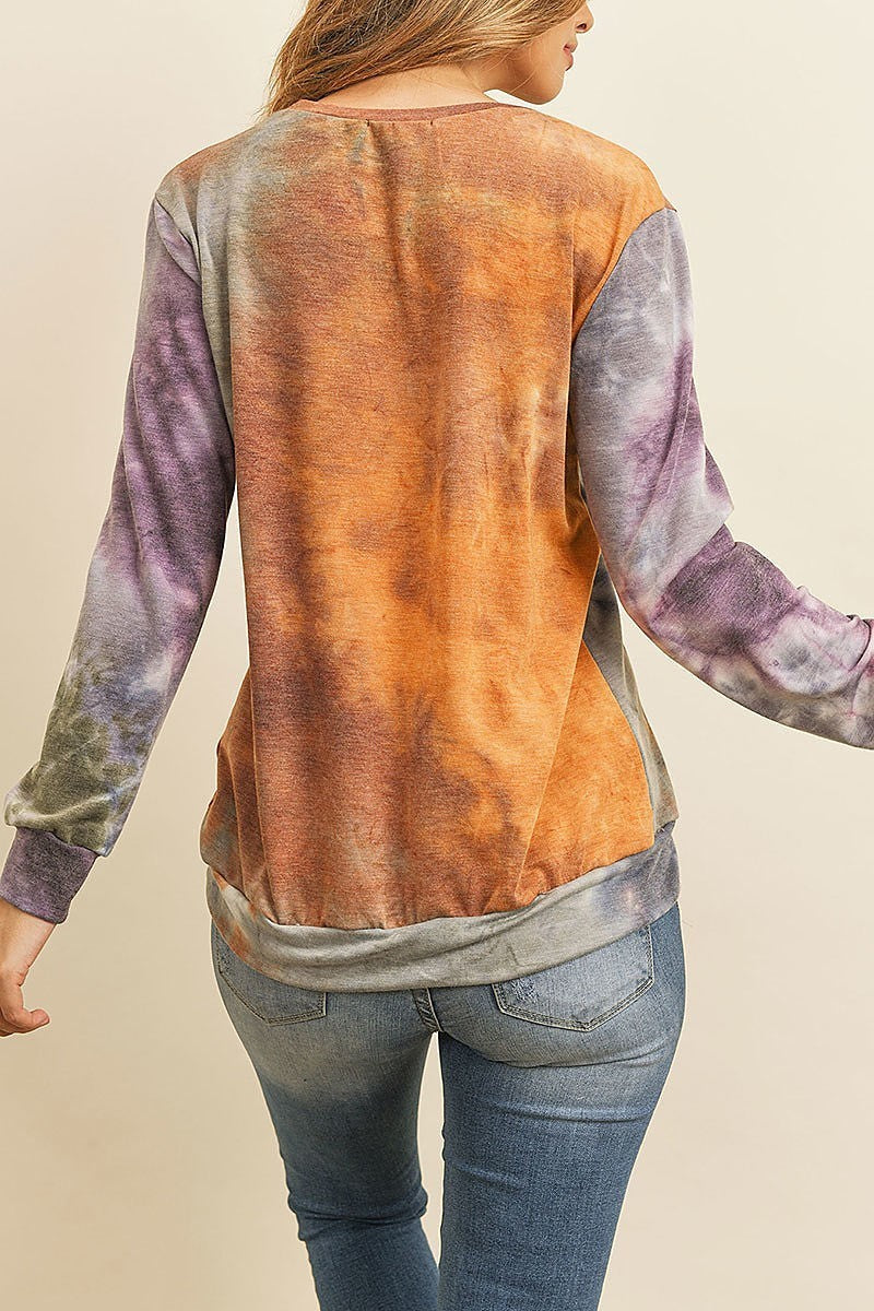 Round neck pull over tie dye top (ED8519)